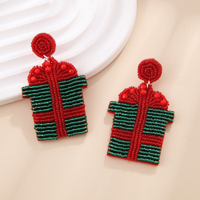 Wholesale Christmas Fabric Rice Bead Earrings Hand-Sewn Christmas Tree Old Man Snowman Snowflake Earrings
