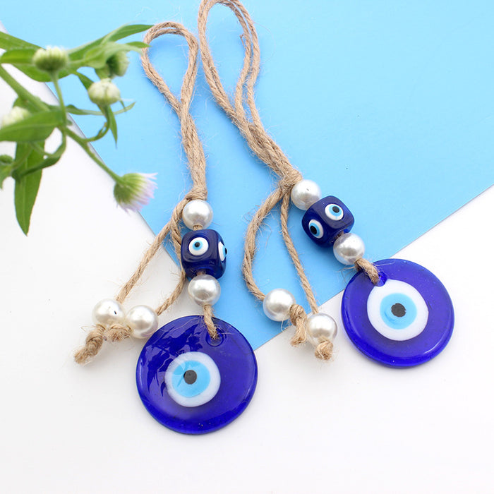 Wholesale Blue Eye 3.5CM Devil's Eye Pendant with Hemp Rope Square Beads Bead Bead Pendant