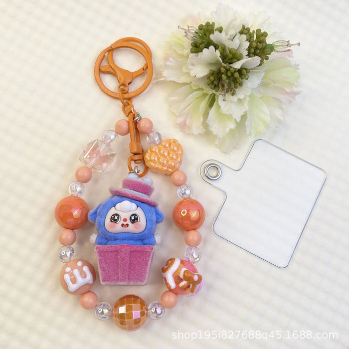 Wholesale Flocking sitting funny colorful beaded mobile phone chain keychain bag doll pendant accessories