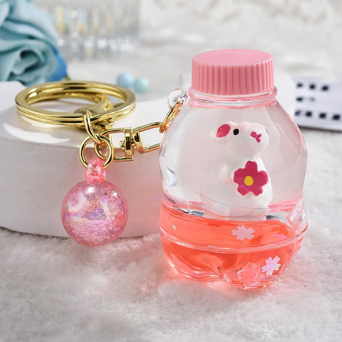 Wholesale Quicksand Bottle Cartoon Kitten Keychain