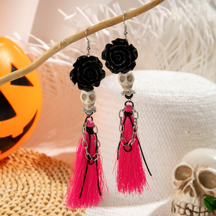 Wholesale  funny fun skull tassel rice beads earrings creative personality rose earrings