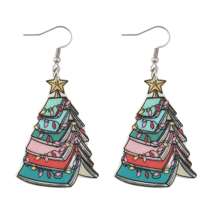 Wholesale Christmas Book Christmas Tree Pendant Earrings Acrylic Teachers'  Day Book Lovers Earrings