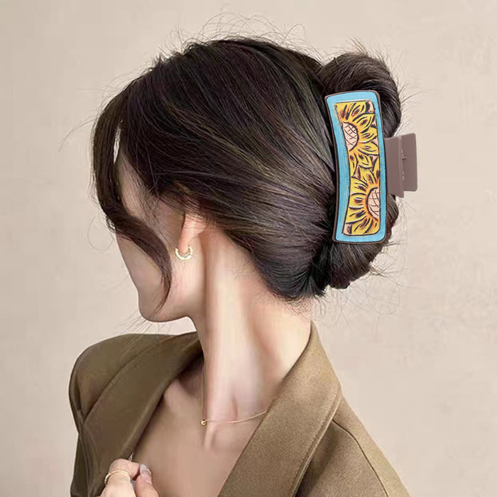 Wholesale Western Wind Cactus Sunflower Pattern Grab Clip Women Shark Clip Hairpin