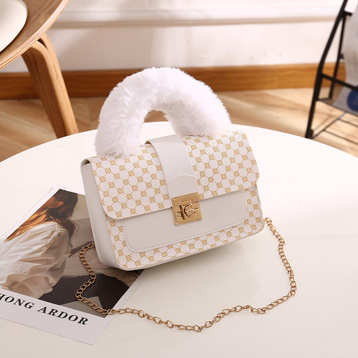 Wholesale Plush Small Square Bags Fashionable Handbags Chain Bags Printed Crossbody Bags JDC-SD-XJ001