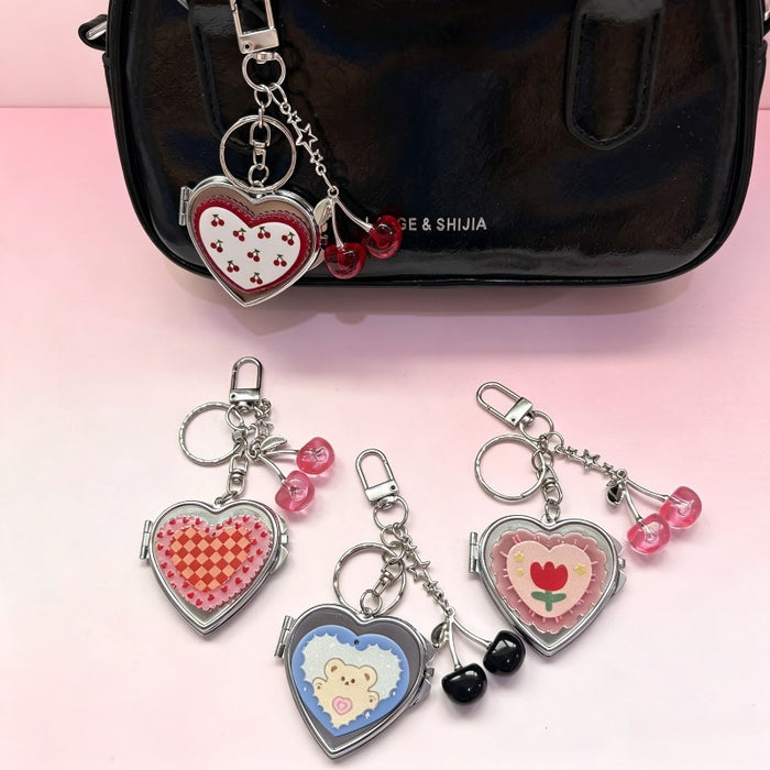 Wholesale Candy Cherry Heart Mirror Keychain Bag Charm Trendy Accessory