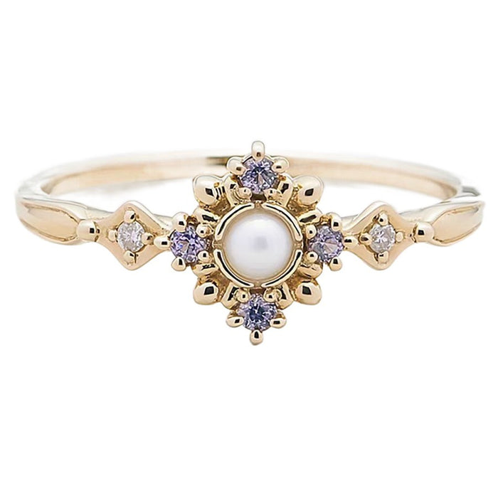 Wholesale Ring Natural Pearl Zircon Diamond Snowflake Versatile Light Luxury Ring