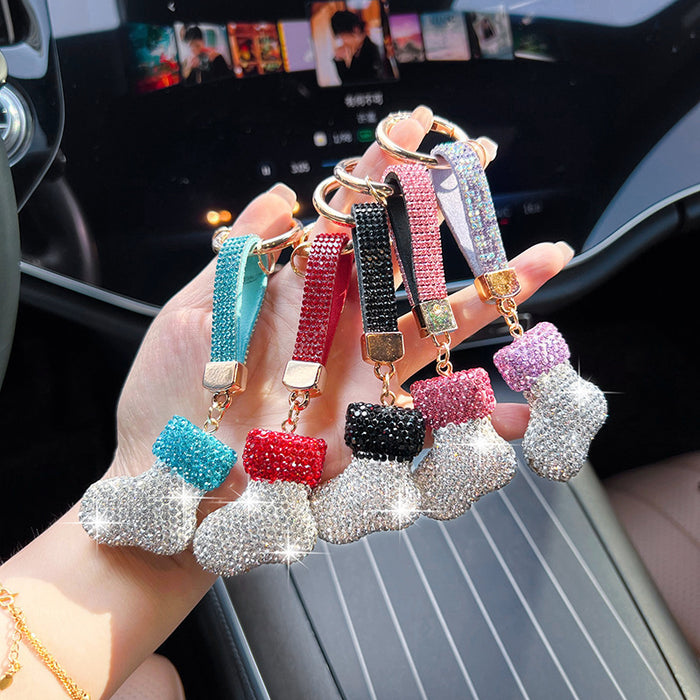 Wholesale Rhinestone Sock Keychain Car Key Ring Christmas Stocking Pendant