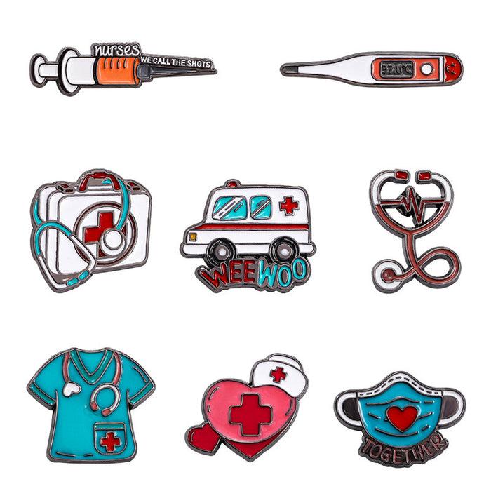 Wholesale Medical supplies series cartoon brooch ambulance syringe stethoscope shape metal badge