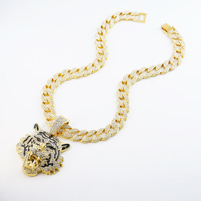 Wholesale Alloy Three-Dimensional Full Diamond Tiger Pendant Necklace  Jewelry