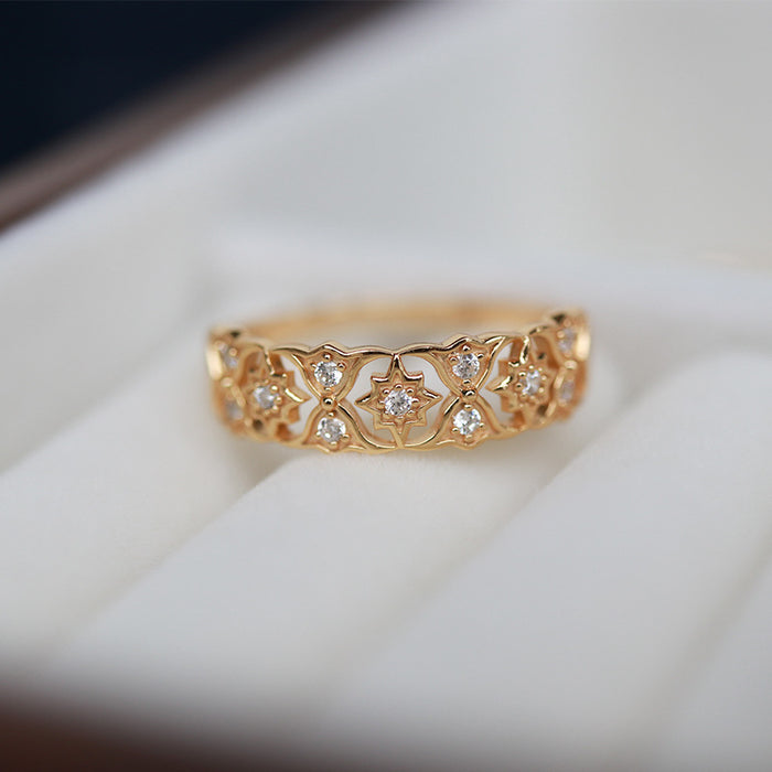 Wholesale Vintage lace hollowed out diamond inlaid light luxury ring