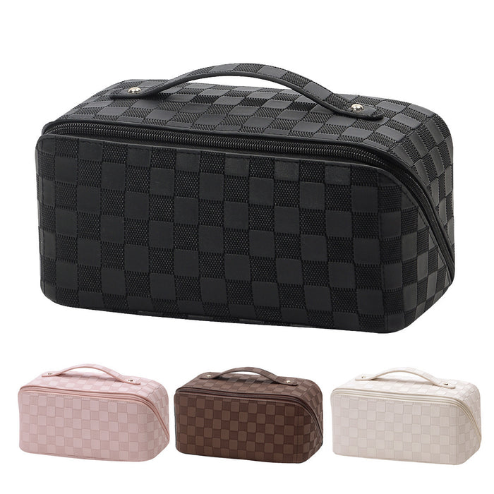 Wholesale PU Leather Makeup Bag Checkered Pillow Bag Large Capacity Toilet Bag Multi functional Waterproof Storage Bag