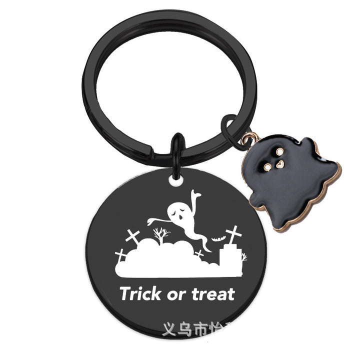 Wholesale  Ghost Stainless Steel Keychain Laser Engraved Round 30mm Gift for Couple Acce MOQ:2ssory
