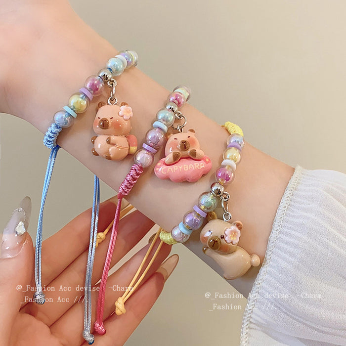 Wholesale Woven bear flower pull bracelet small heart bracelet sweet temperament jewelry