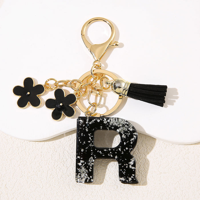 Wholesale Flower 26 English Letter Pendant Keychain Letter Keychain Women's Bag Accessories