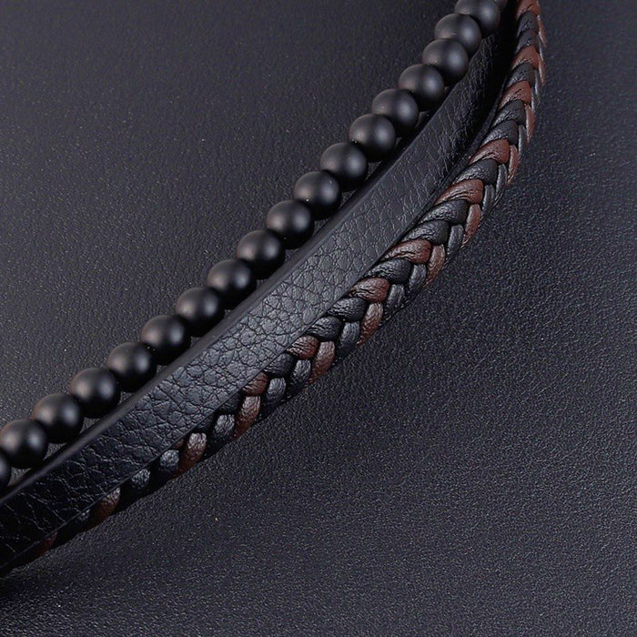 Wholesale Volcanic Stone Multi-layer Leather Men's Bracelet JDC-BT-FengH003