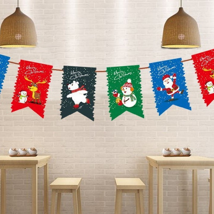 Wholesale Christmas Decorations Christmas Pull Flag Hanging Flag Holiday Banner Party Decoration Paper Cartoon Christmas Pull Flower String Flag