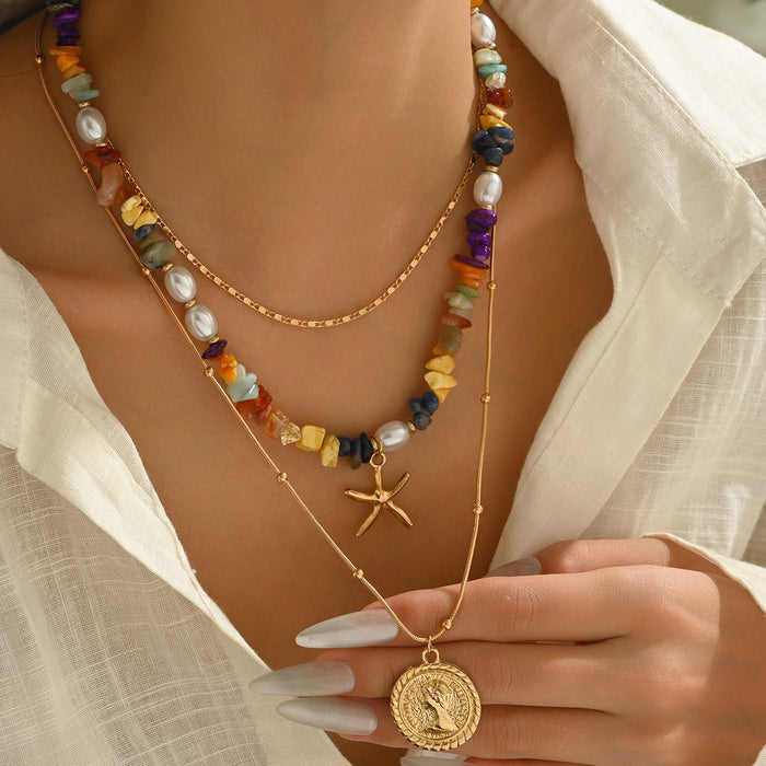 Wholesale Multi-Layer Sun Pendant Necklace Gold Alloy Trendy Fashion Accessory