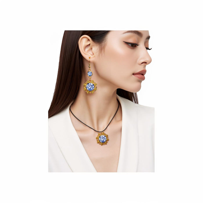 Wholesale Versatile hollow oval earrings necklace set with earrings and hooks