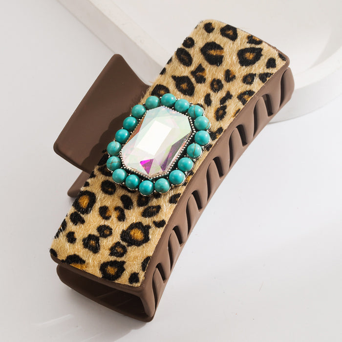 Wholesale Hair Clip Leopard Shark Clip Turquoise Accessories Vintage Leopard Leather Clip Trendy Hair Accessories