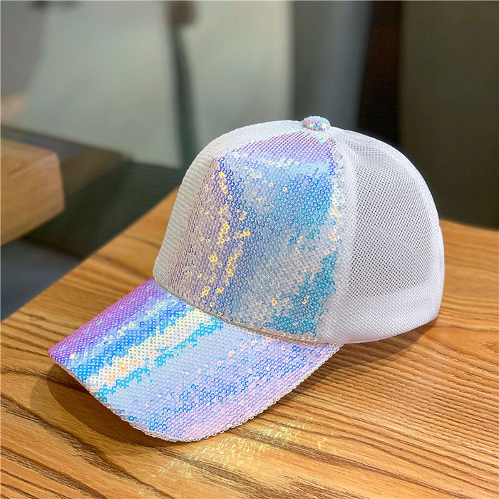 Wholesale Hat Colorful Sequined Large Brim Mesh Hat Street Baseball Cap Mesh Breathable Sun Hat