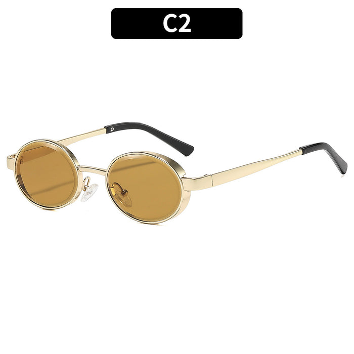 Wholesale Retro Punk Oval Metal Sunglasses Fashion UV400 Sunscreen