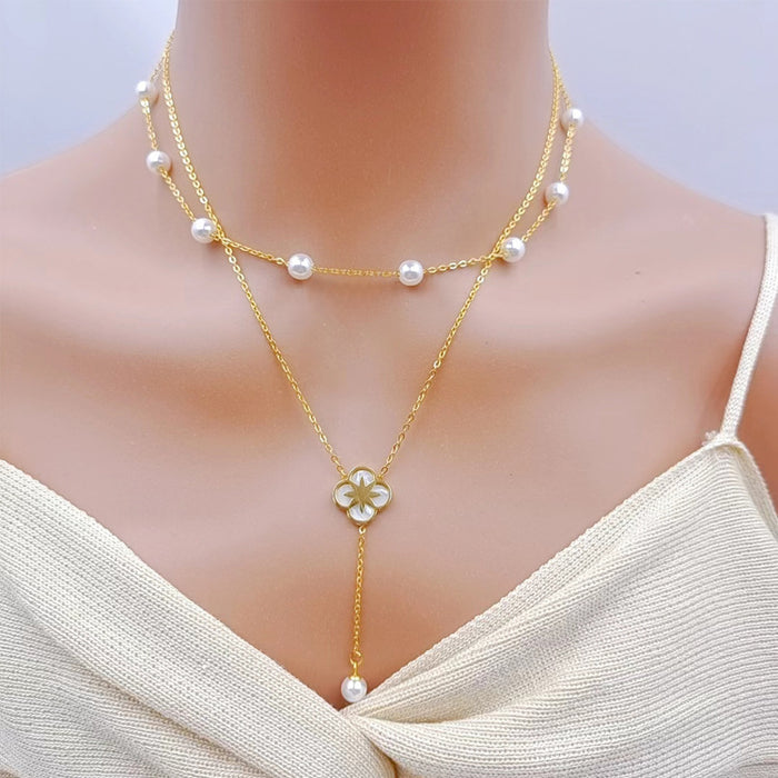 Wholesale Irregular Flower Star Pearl Double Layer Tassel Necklace JDC-NE-JinL004