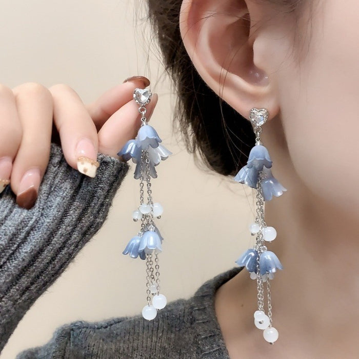Wholesale Butterfly tassel earrings with sweet flowers, long earrings with exquisite temperament, and delicate earrings