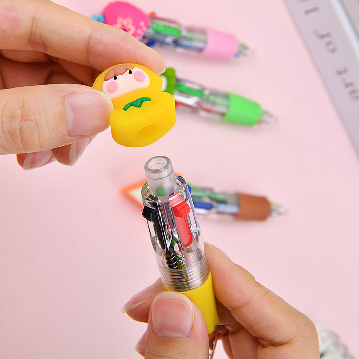Wholesale Random Cute Mini Four Color Press Ballpoint Pen Cartoon Animal Series Color Pen Student