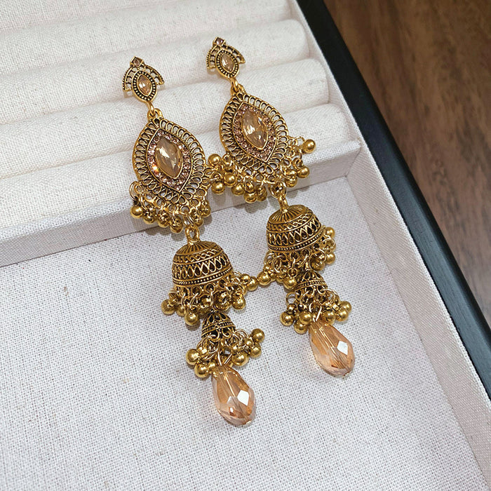 Wholesale Silver Needle Diamond Crystal Diamond Tassel Earrings High Sense Earrings Ethnic Style Retro Earrings