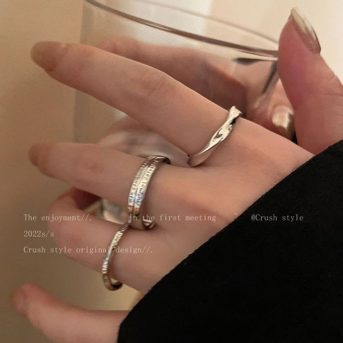 Wholesale Silver solid ring three piece set, niche design, high-end and cool style, with an open index finger ring and bracelet
