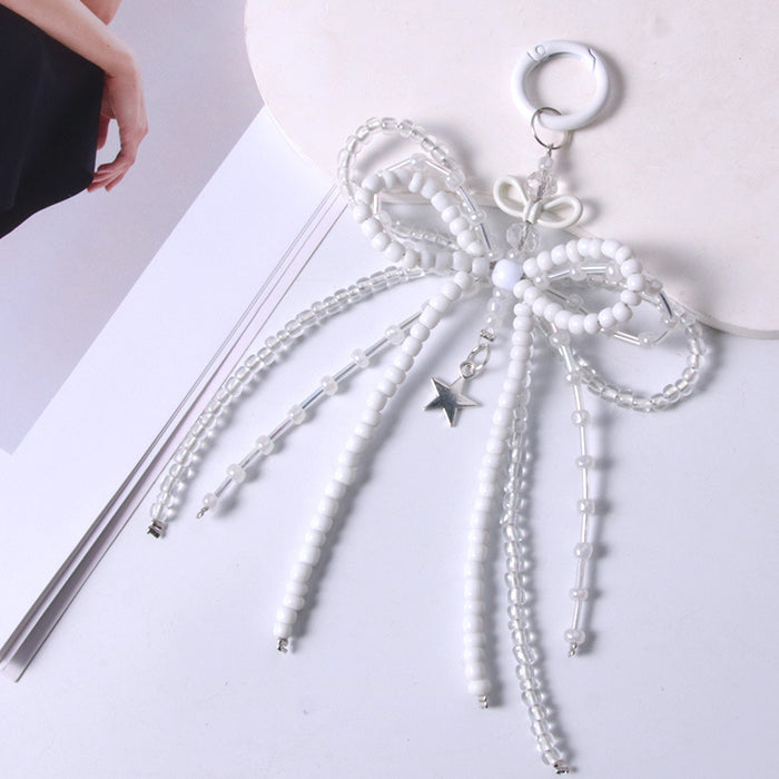 Wholesale Luminous Bead Alloy Bow Beaded Keychain Mobile Phone Chain