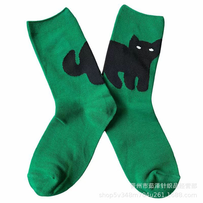 Wholesale Cotton socks, cat flower cactus trendy socks, women's socks, mid tube socks