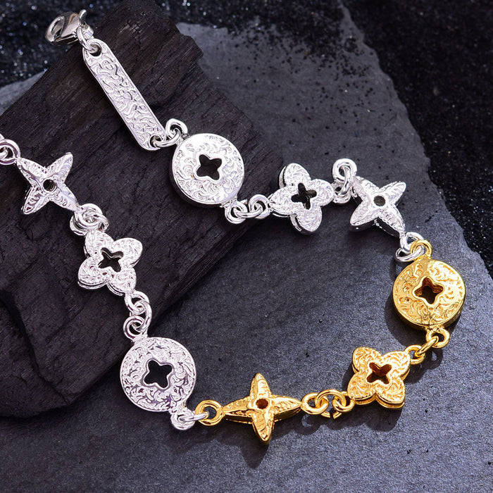 Wholesale Gold and silver color matching lucky clover bracelet, niche design, fashionable and personalized jewelry