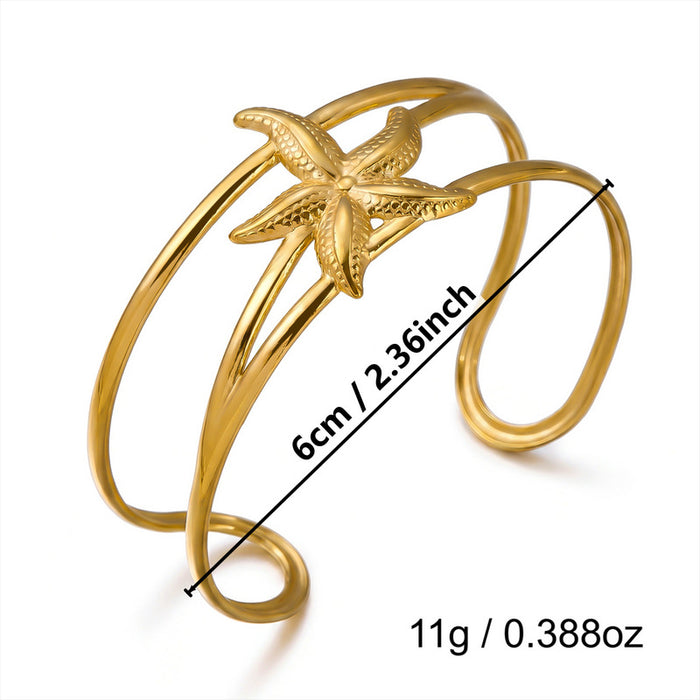 Wholesale Stylish Stainless Steel Open Cuff Bracelet Gold Plated Geometric Cutout Design