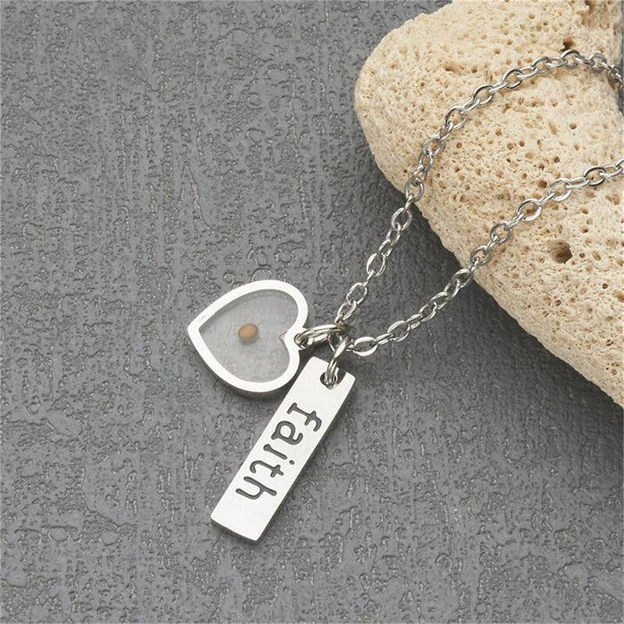 Wholesale  Water Drop Love-shaped Mustard Seed Long Stainless Steel Necklace