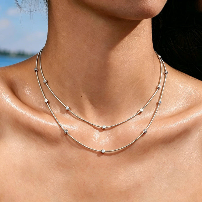 Wholesale 2pcs Stacked necklaces,  plain chain,  snake bone,  titanium steel chain