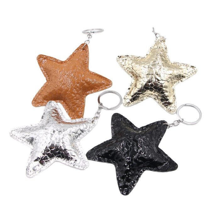 Wholesale Large Pleated Leather Five-Pointed Star Keychain Lanyard with Pendant Accessories