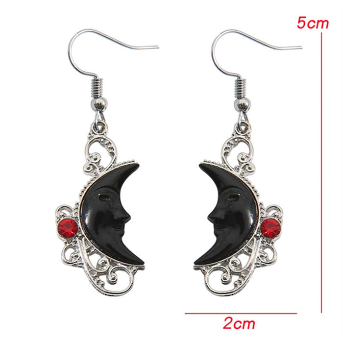 Wholesale hollow fashion carved gem black moon sun face earrings