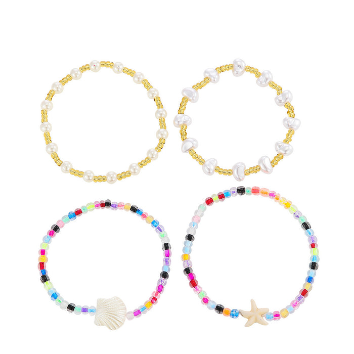 Wholesale Sea Star Shell Bracelet Set Summer Seaside Beach Colorful Rice Bead Pearl Bracelet