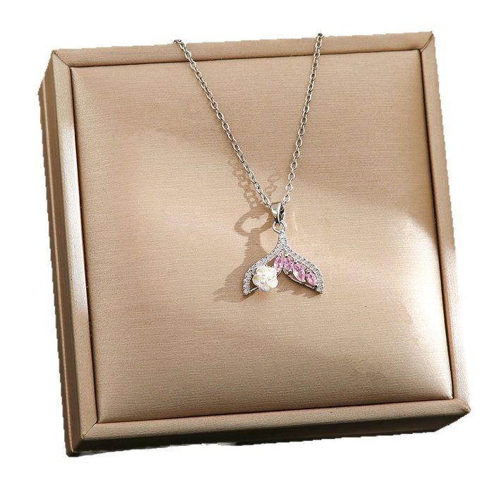 Wholesale Pink zircon silver titanium steel necklace