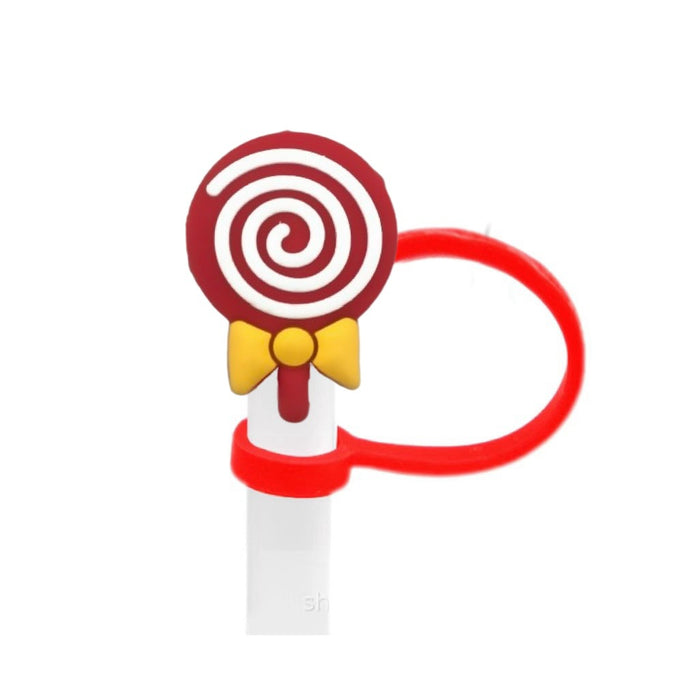 Wholesale Cartoon lollipop shaped dustproof straw cap DIY creative straw decoration cover 8/10mm silicone straw stopper