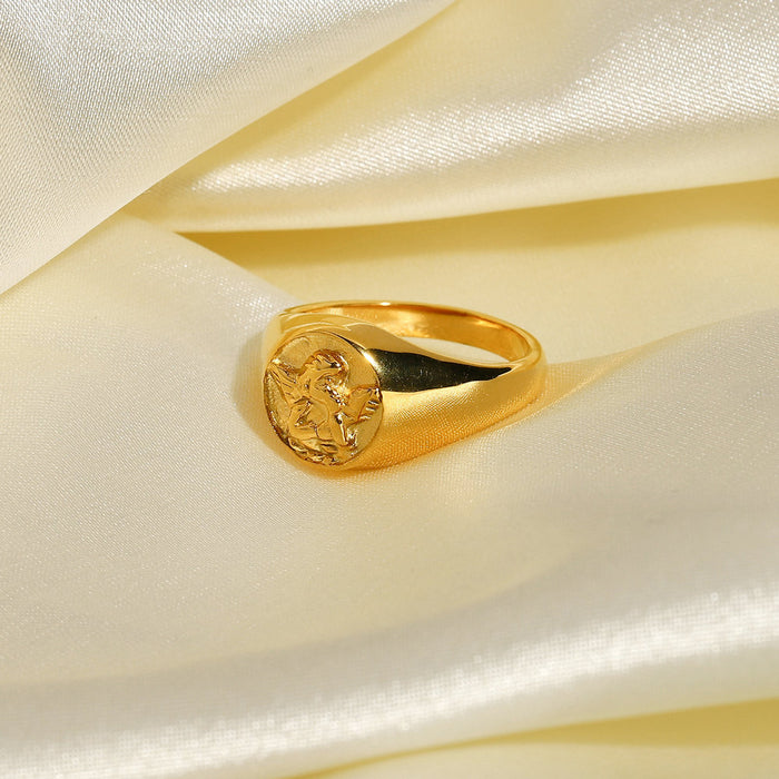 Wholesale 18k Gold Plated Stainless Steel Round Angel Rings JDC-RS-JD090