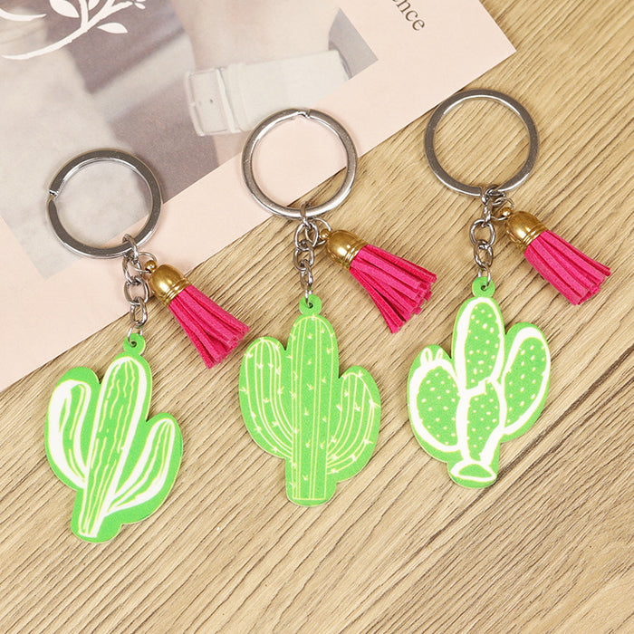 Wholesale keychain retro western do old cactus love cowboy hat cow zebra hoof pink tassel