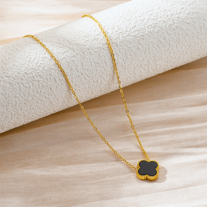 Wholesale Non fading double-sided four leaf clover titanium steel necklace with high-end feel, light luxury collarbone chain accessories and ornaments