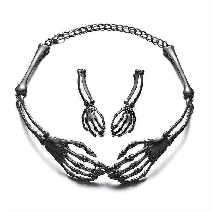 Wholesale  jewelry Gothic dark punk style skeleton hand earrings necklace set