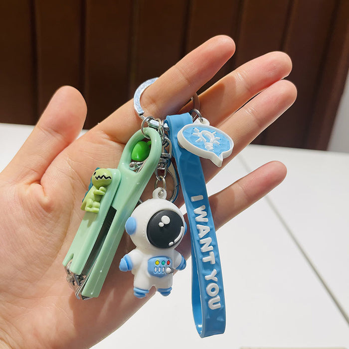Wholesale  Silicone Doll Spaceman Keychain Pendant Bag  Nail Clipper Ear Digging Spoon Keychain