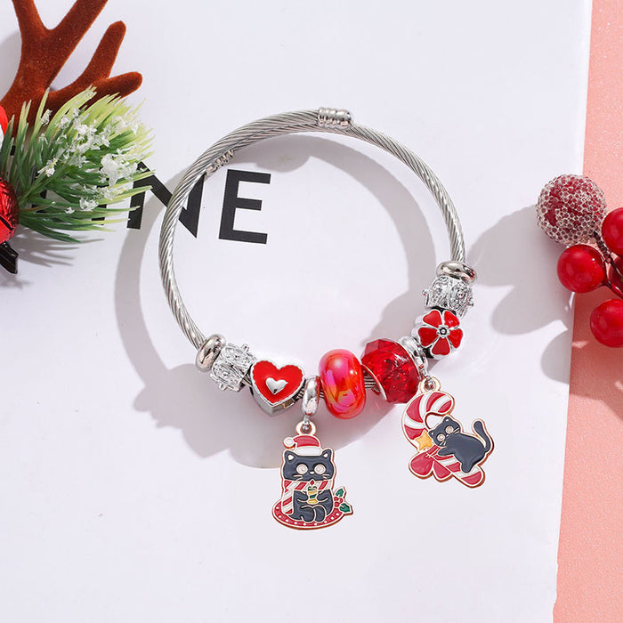 Wholesale Stainless Steel Cute Black Cat Pendant Bracelet MOQ≥2