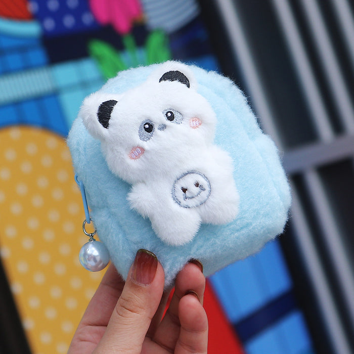 Wholesale Trendy Plush Animal Backpack Coin Purse Light Green Zipper Pouch Gift