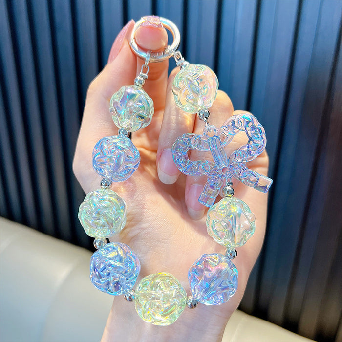Wholesale Acrylic Crystal Flower Transparent Bow Beaded Keychain JDC-KC-WoA043