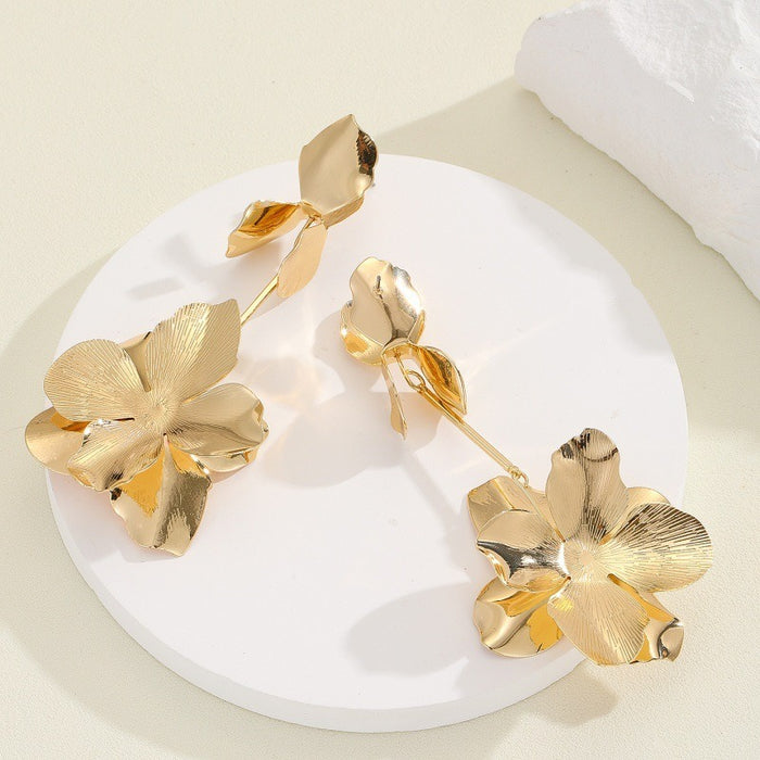 Wholesale Flower Long Earrings Golden Flower Earrings